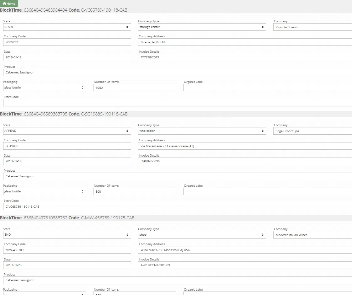 WineTrack interface